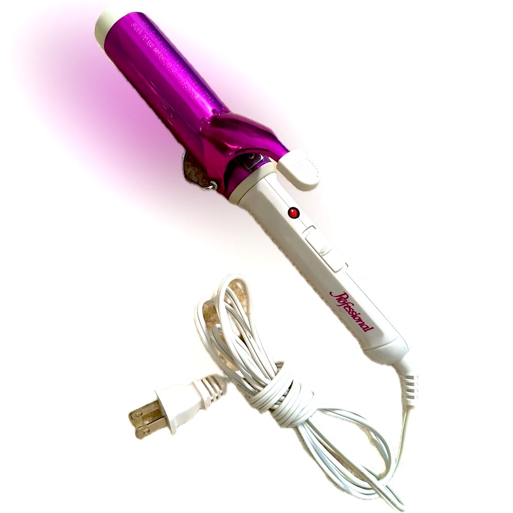 PROFESSIONAL HOT PINK WHITE ELECTRIC CURLING IRON HAIR STYLE 1.5” WIDE BARREL